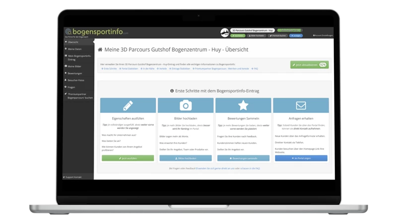 Bogensport-Eintrag vervollständigen - Übersicht