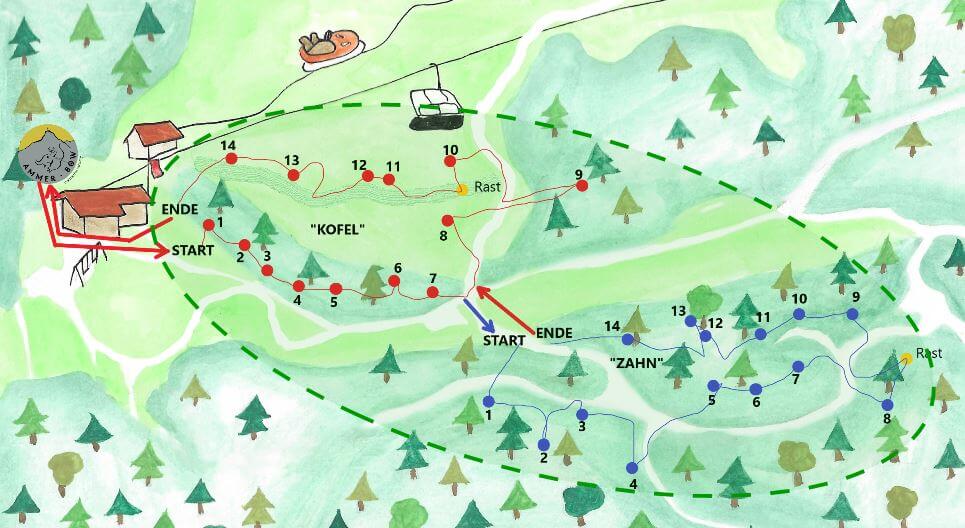 Ammerbow Kolbensattel Different courses Kofel + Zahn course