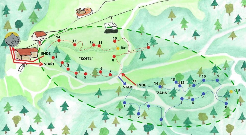 Ammerbow Kolbensattel Different courses Kofel + Zahn course