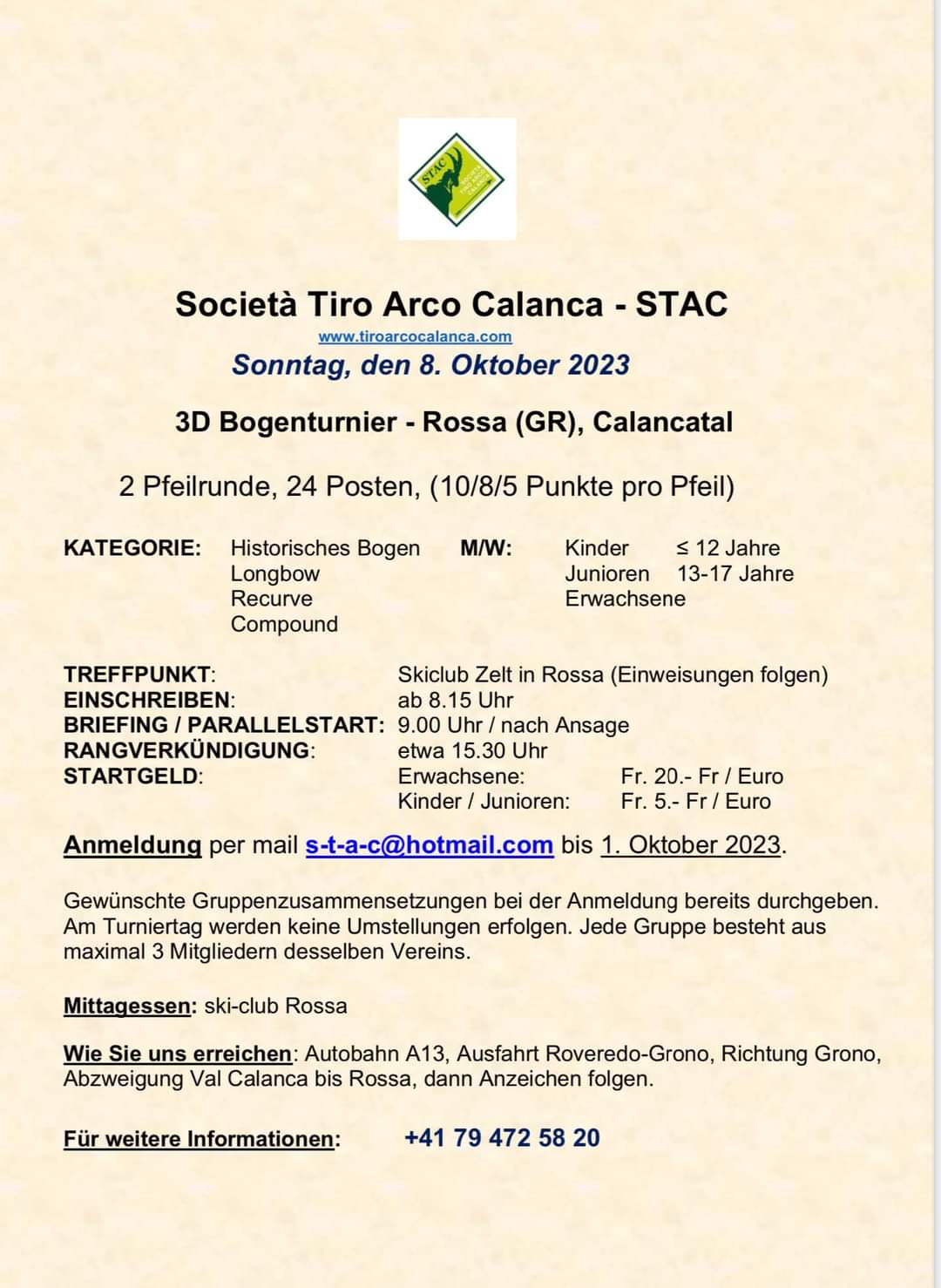 Veranstaltung-Details: 3D Bogenturnier - Rossa (Gr) Calancatal