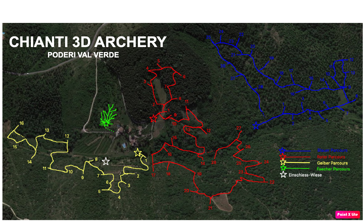 3D Parcour Bogensport - Ausstattung Beherberung: Parkplatz beim der Unterkunft - Parcours-Verlauf - Agriturismo Poderi Val Verde - Chianti 3D Archery